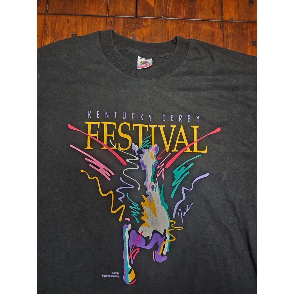 1991 Kentucky Derby Festival Graphic T Shirt Black Mens Vintage Horse Art - Picture 4 of 7